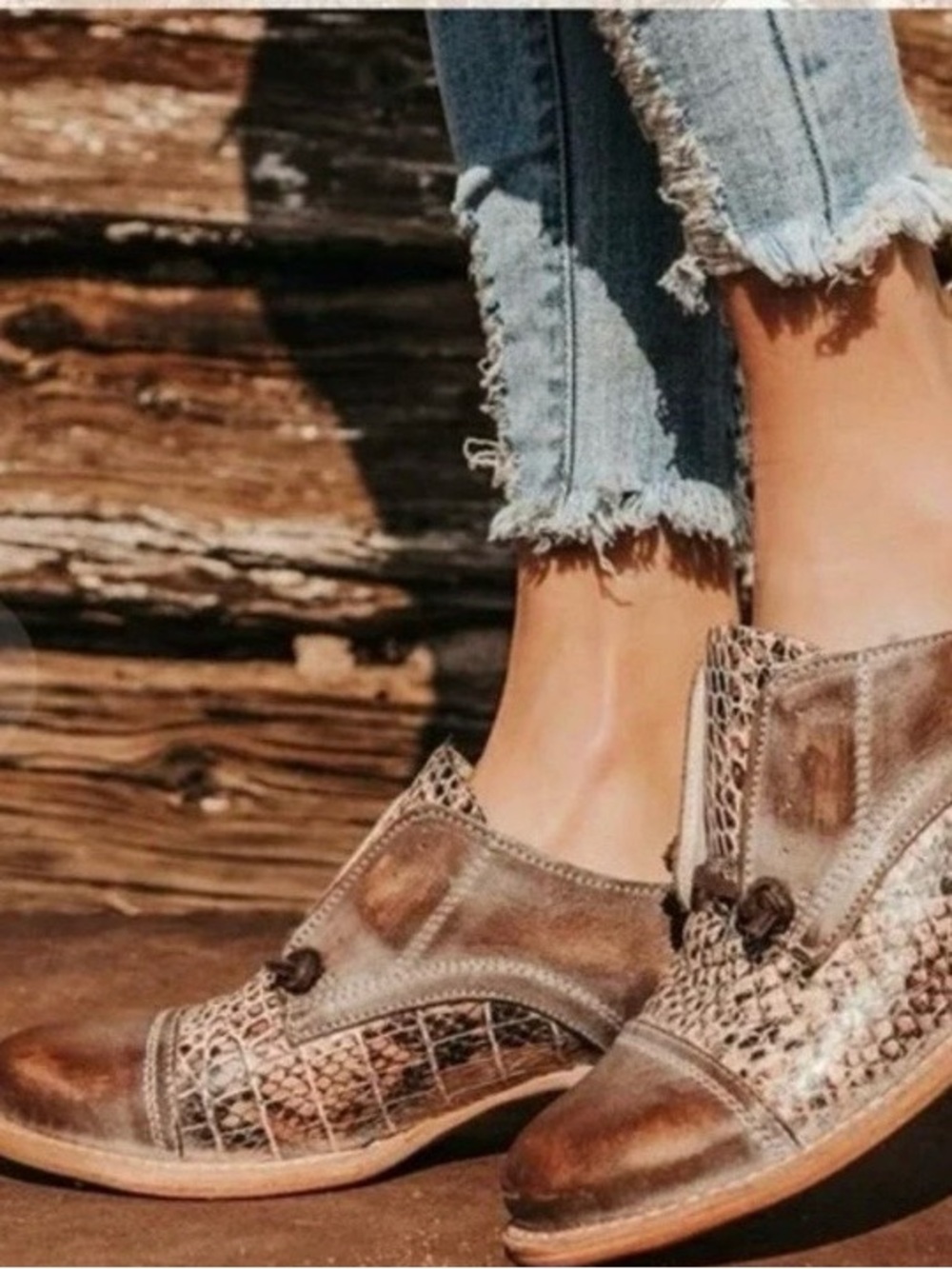 Freebird Shoe S-11 Mabel Oxford Leather Slip on Brown Pink Tone Snakeskin